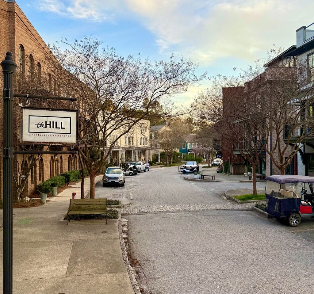 View Of Selborne Hamlet In Serenbe Georgia With The Hill Restaurant Sign