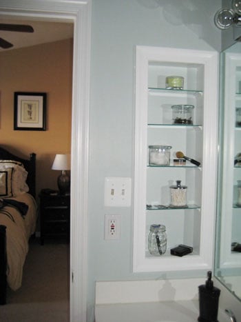 open-shelving-bathroom-glass-shelves-molding-brackets open-shelving-bathroom-glass-shelves-molding-brackets
