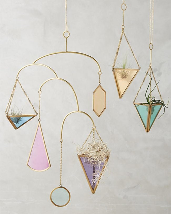 Pastel Stained Glass Mobile Hanging Planter Anthropologie Gold Pink Blue