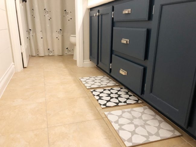 Angela Stenciled Bathroom Floor Test Tiles