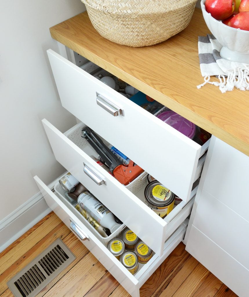 Beach House Kitchen Organization Pantry Tool Drawers Open
