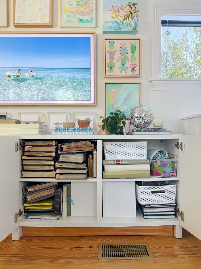Photo Album Storage In Ikea Besta Media Cabinet